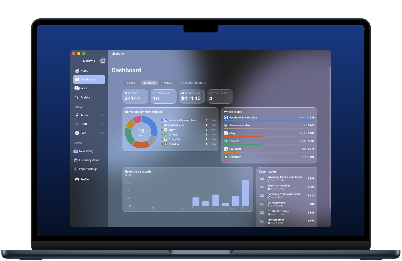 ListSync on a MacBook, showing the sales dashboard